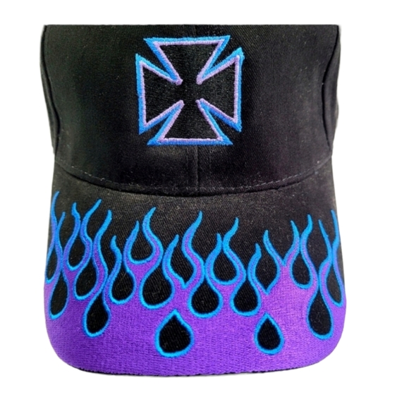 CSI Black with Blue & Purple Iron Cross and Flames Adjustable - Picture 2 of 9